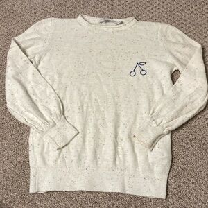 Bonpoint silk blend Cream Crewneck Sweater with Ribbed Cuffs